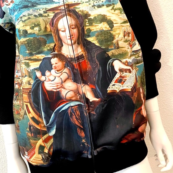 Renaissance Print Fleece Bomber Jacket - Picture 4 of 11